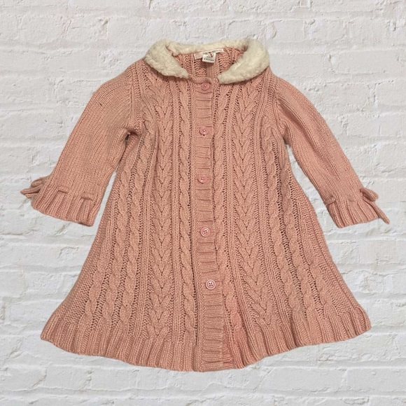 Janie and Jack Other - Janie and Jack Pink Cable Knit and Faux Fur Button Up Dress